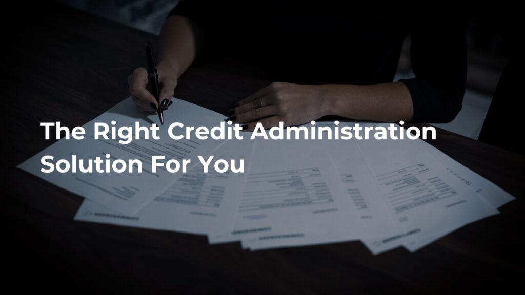A lady signing a contract with a ballpoint pen with the title "the right credit administration solution for you"