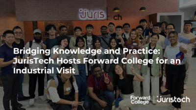 Forward College students taking a group photo in JurisTech's office.