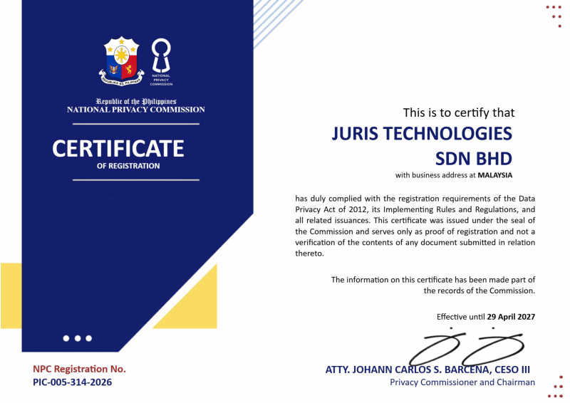 JurisTech NPC Registration Certificate